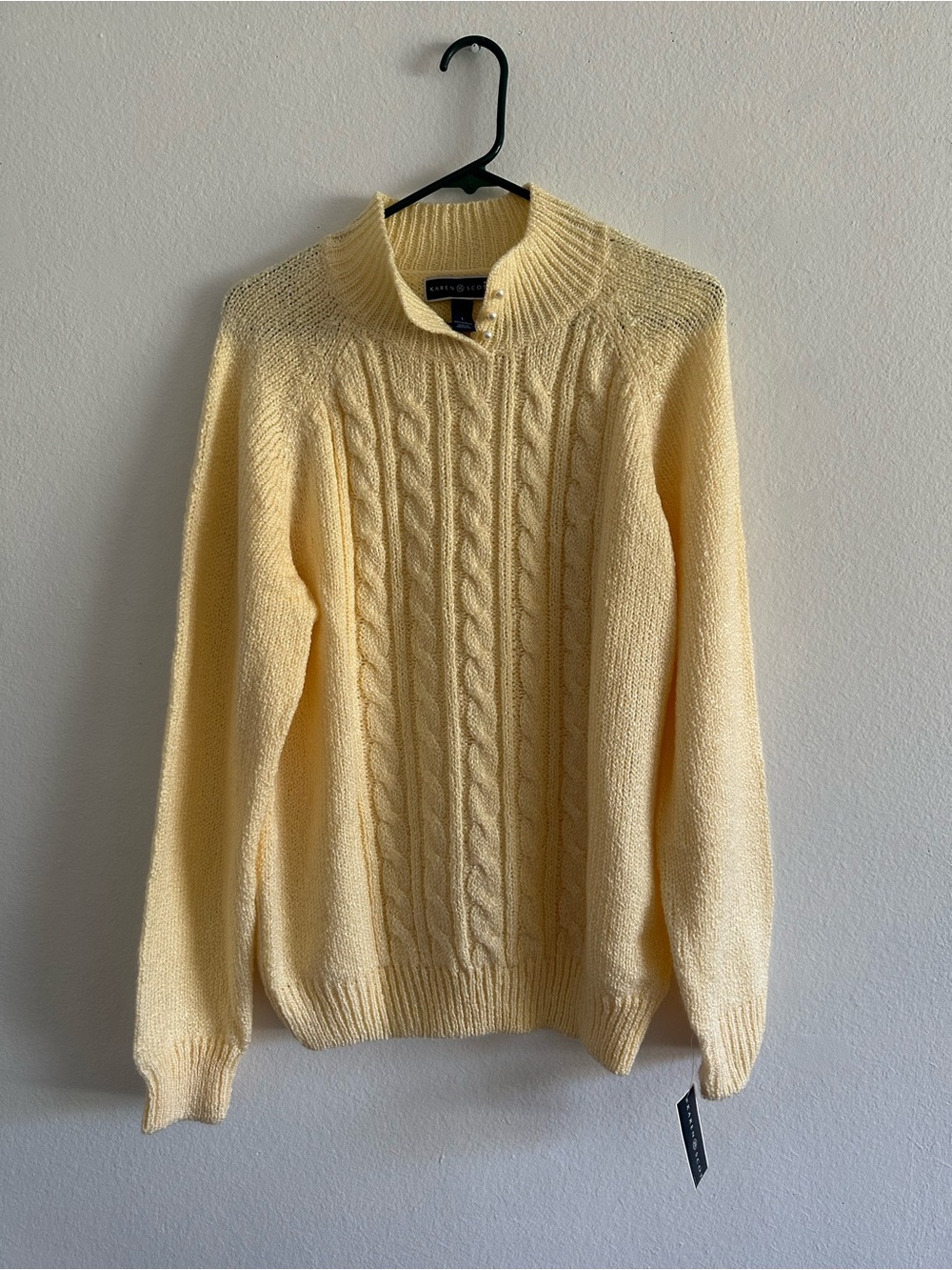 NWT KAREN SCOTT Buttercream Textured Sweater Double Petite Cable Knit size L